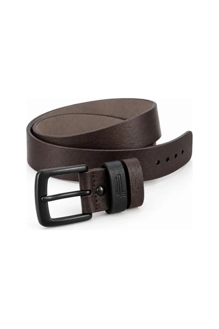 Suma Erkek Koyu Kahverengi 4 Cm Çift Biritli Metal Tokalı Kot Ve Kumaş Pantolon Kemeri