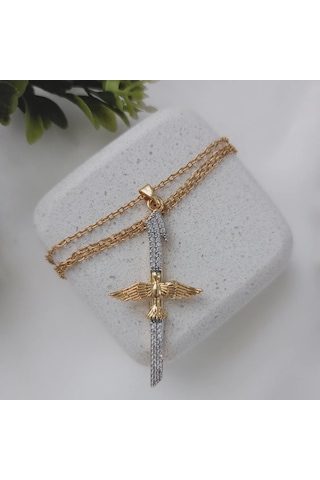 Lente Aksesuar Çelik Mix Renkli Zirkon Taşlı Anka Kuşu Detaylı Elif Kolye Gold