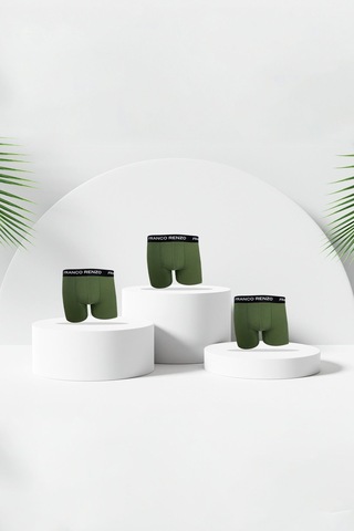 Franco Renzo Erkek 3'lı Lüx Kutulu Pamuklu Ve Likralı Boxer Haki