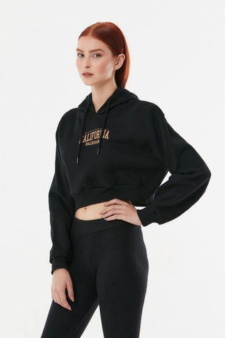Fullamoda California Baskılı Kapüşonlu Sweatshirt- Siyah 24KGB890188587-Siyah