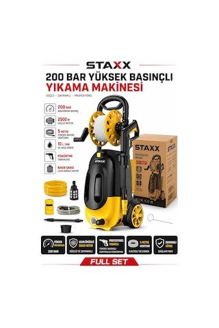 Staxx St20020m 200bar Basınçlı Yıkama Makinesi Çelik Şanzıman Bakır Sargılı Motor Köpük Aparatı