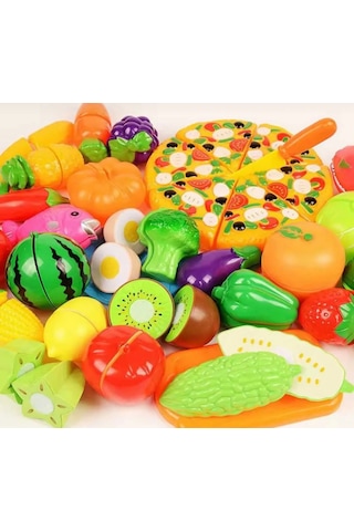 Pizza Kesilen Meyve 41 Parça Sebze Dondurma Bisküvi Pasta Kesme Tahtası Evcilik Oyuncak