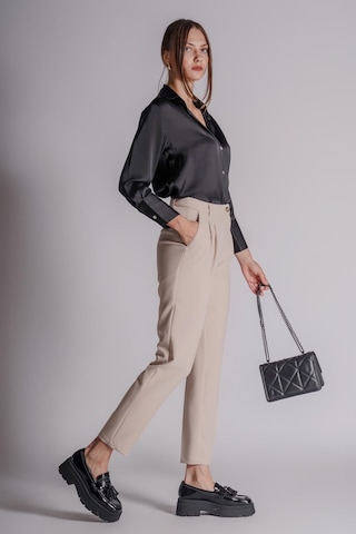 Braccas Kadın Yandan Cepli Arka Cep Fleto Beli Lastikli Ve Pilili Slim Fit Pantolon Taş Taş