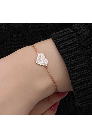 Blackcraft 925 Ayar Gümüş Rose Kalp Kadın Bileklik Bc-3cc0f8
