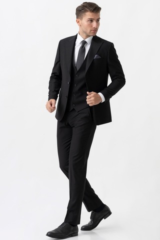 White Stone Terni Ty2001 Slim Fit Yelekli 6 Drop Düz Takım Elbise Siyah - 58 Siyah