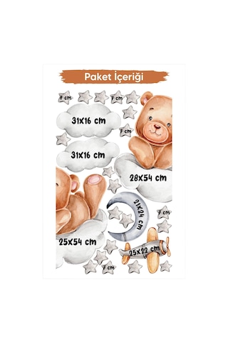 MSticker Bulutta Sevimli Ayıcık Ve Yıldızlar Bulutlar Sevimli Sticker Seti Çocuk Bebek Odası Cam Duvar Sticke