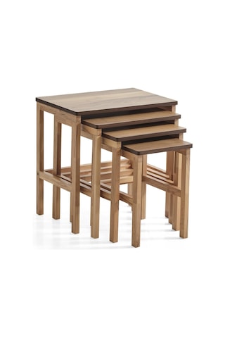 Bolonez Dörtlü Zigon Sehpa Ceviz Kayın Sehpa Kahve