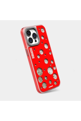 Apple Uyumlu iPhone 14 Pro Max Kılıf M-safe Şarj Özellikli Şık Tasarım Renkli Benekli Kinetik Boncuklu Kılıf Kırmızı
