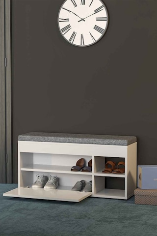 Puflu Ayakkabılık Bench Beyaz 90 Cm Çok Renkli