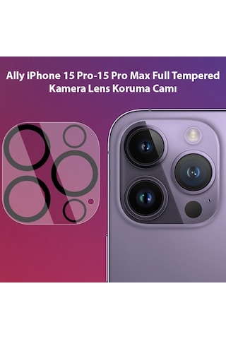 Ally Apple iPhone 15 Pro Uyumlu -15 Pro Max Full Tempered Kamera Lens Koruma C