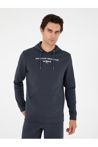 Antrasit Regular Fit Pamuk Karışımlı Kapüşonlu Sweatshirt Gri