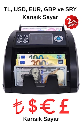 Mix Pro Tl Usd Eur Gbp Sry Karışık Sayan Profesyonel Para Sayma Makinesi Çoklu Döviz Sayar