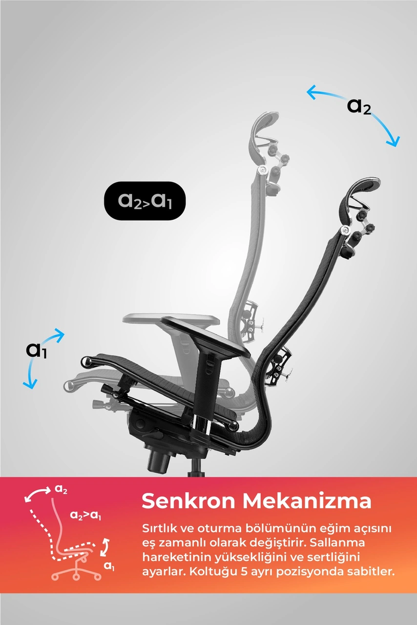 Samurai Ergonomik Koltuk Bel Destekli, Tekerlekli, Krom Ayaklı, Boyun Destekli Ofis Koltuğu - 30.3.15.2 Çok Renkli