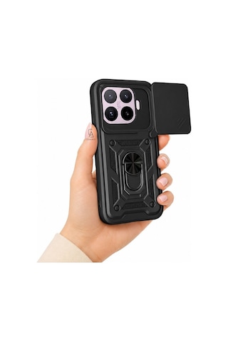 Xiaomi Mi 17t Pro İle Uyumlu Kılıf Magnetik Standlı Kamera Korumalı Sürgülü Kapak Siyah
