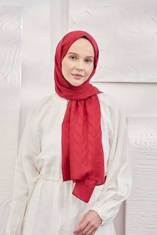 Armanda Jakarlı Şal - Zigzag Desenli - Kırmızı - Kırmızı