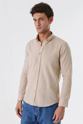 İmza Bej Kısalabilir Kollu Desenli Jakarlıcepsiz %100 Pamuk Casual Slim Fit Gömlek 1004230181-bej Bej