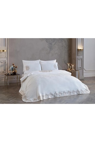 Modern Yatak Örtüsü Seti 7 Parça Ekru Ekru