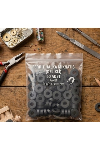 17 Mm Güçlü Delikli Yuvarlak Mıknatıs - 50'li Paket - Magnet Ve El Yapımı Ürünler İçin Hobi Mıknatısı