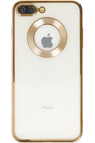 Apple Uyumlu iPhone 7 Plus Yanları Renkli Lens Korumalı Logo Gösteren Şeffaf Luxury Kılıf - Gold