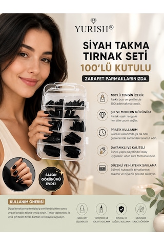 Siyah Takma Tırnak Seti 100'lü Kutulu