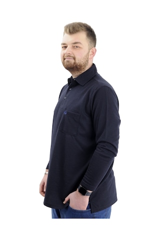 Mode Xl Büyük Beden Erkek Sweatshirt Polo Yaka Uzun Kol Waffle 23449 Lacivert Lacivert