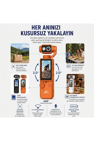 Ally Q8 Pocketpro 4k Dijital Vlog Kamerası Turuncu