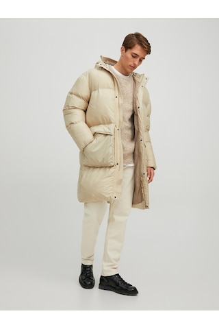 Jack & Jones Jack&jones Oversize Kapüşonlu Uzun Erkek Kışlık Mont - Minimalist Bej