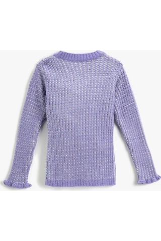 Koton Ribanalı Dokulu Örgü Kazak Yuvarlak Yaka Uzun Kollu Kolları Fırfır Detaylı Lila 3wkg90031ht 3WKG90031HT370 Lila