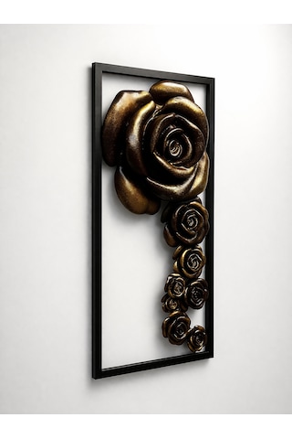 3d Kabartmalı Bronz-koyu Kahve Gül Duvar Dekoru Modern Çerçeveli Tasarım 30x66x10 Cm