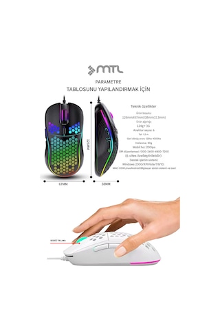Kablolu Rgb Işıklı Grafik Ve Oyuncu Mouse - Honeycomb Petek Tasarım 1200 - 2400 - 4800 - 7200 Dpı Diğer