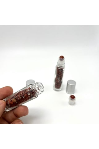 Yıldız Doğal Taş Sertifikalı Kırmızı Jasper Doğal Taş Esans Şişesi + Roller Masaj Aleti 10 ML