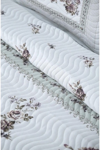 Çift Kişilik Microfiber Kapitone Yatak Örtüsü Glori A Kahve Flower Lila