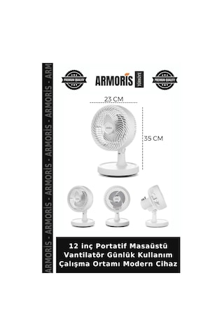 12 İnç Portatif Masaüstü Vantilatör Günlük Kullanım Çalışma Ortamı Modern Cihaz
