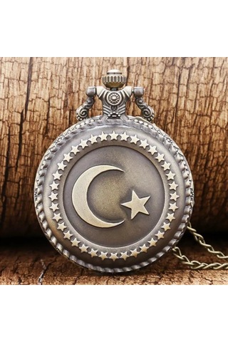 Gogoey Tren Tasarımlı Türk Bayrağı Zincirli Köstekli Cep Saati