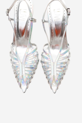 Luvishoes Leaf Gümüş Hologram Kadın Topuklu Ayakkabı Gümüş