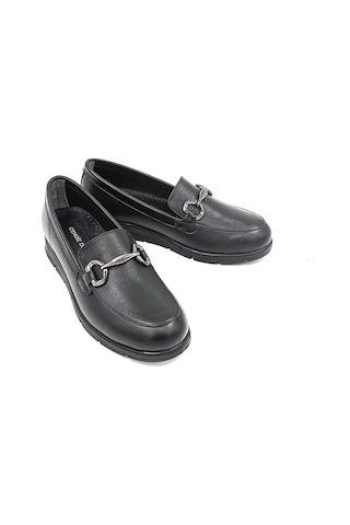 De Scario 449 Deri Toka Detaylı Kadın Loafer Ayakkabı - Siyah Siyah