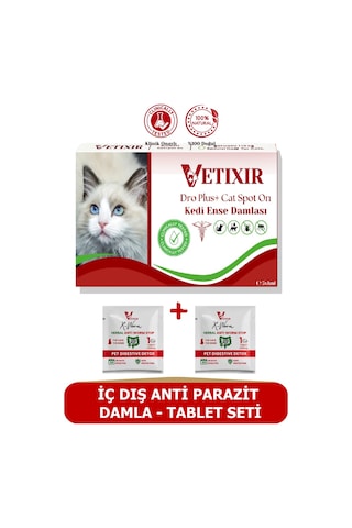 Kedi Bitkisel İç Dış Bit Pire Uzaklaştırıcı Ense Bitkisel Damla Seti - 5 Damla 2 Tablet