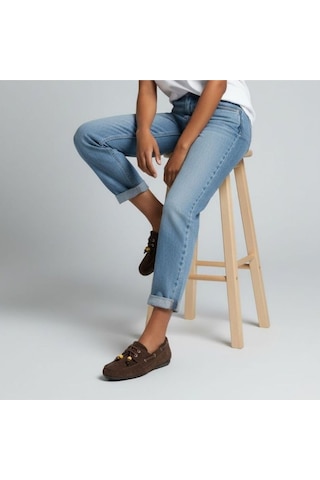 Ne&ve Shoes Kahve Süet Hakiki Deri Boncuklu Makosen Kadın Kolej Loafer Kahverengi