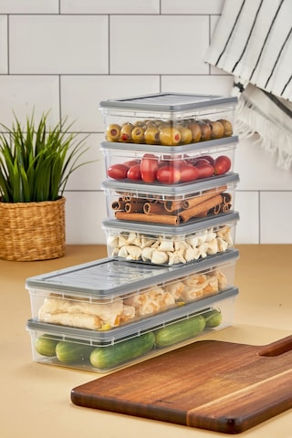 Multi Box 6 Lı Set Saklama Kabı Seti 2 Farklı Boy- Dondurucu & Mikrodalga Uyumlu Gri