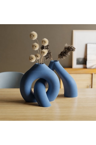 Alvera Interlocking Vazo 3d Baskı Iç Içe Geçen Dekoratif Vazo-mavi