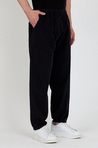 Baw Company Unisex Ince Yazlık Beli Lastikli Kordonlu Keten %100 Pamuklu Kumaş Pantolon Pijama Siyah