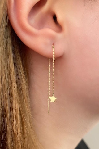 Fiyonk Kuyumculuk 14 Ayar Altın Yıldız Detaylı Zincirli Küpe 001