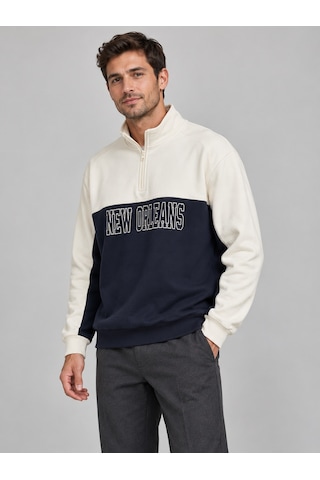 We&me Regular Fit Yarım Fermuarlı Dik Yaka Basic Sweatshirt Çok Renkli