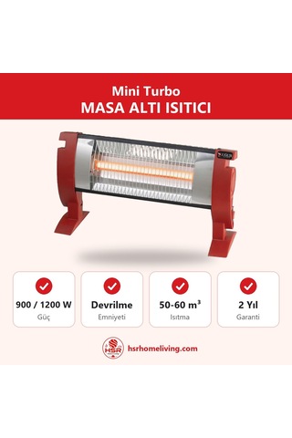 Hsr Home Living Mini Turbo Masa Altı Elektrikli Isıtıcı Devrilme Emniyetli 3 Çubuklu 1200 W