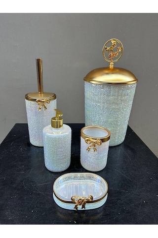 Lux Beyaz Cam Yuvarlak Banyo Set Gold Lux Beyaz Cam Yuvarlak Banyo Set Gold