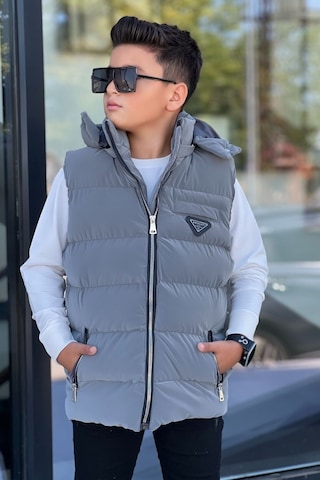 Pina Kids Erkek Çocuk Çıtçıt Kapüşonlu Nova Kumaş Şişme Yelek Ylk3026 Füme