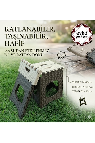 Plastik Katlanır Tabure, Kamp-bahçe Taburesi, Taşınabilir Tabure, Büyük Boy Katlanır Tabure Kahverengi