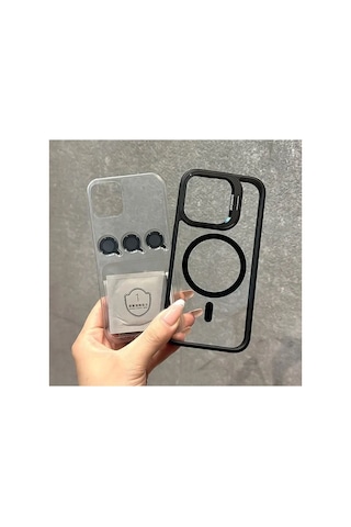 Apple iPhone Uyumlu 11 Kılıf Magsafe Krom Mika Kapak Renkli Silikon Çerceve +lens Koruyucu Cam Set Kamera Standlı Renk013