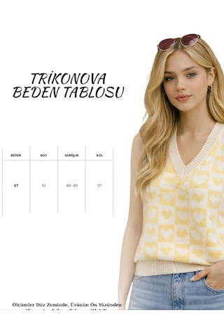 Trikonova Kalpli V Yaka Regular Kadın Süveter Sarı