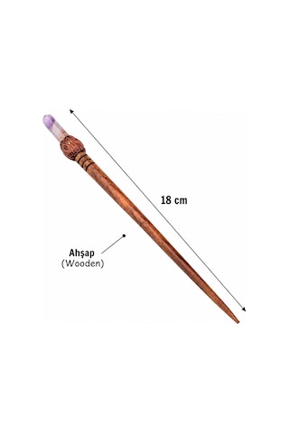 Mor Kristal Uçlu Ahşap Saç Çubuğu 18 Cm Bohem Topuz Aksesuarı Çok Renkli
